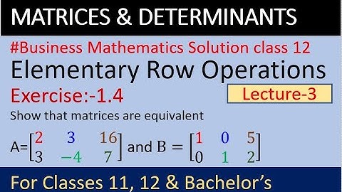 Elementary row operations class 12 | Business math solution class 12 Ex 1.4 | Equivalent matrices |