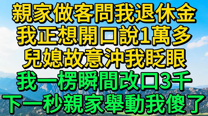 親家做客問我退休金，我正想開口說1萬多，兒媳故意沖我眨眼，我一楞瞬間改口3千，下一秒親家舉動我傻了 | 柳夢微語 - 天天要聞