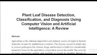 Plant Leaf Disease Detection, Classification, and Diagnosis Using Computer Vision and Artificial Int