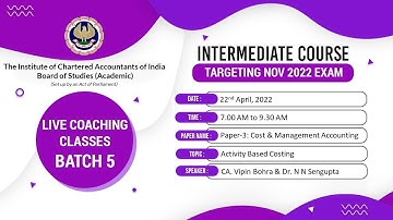 Intermediate Paper 3: CMA | Topic: Activity Based Costing | Session 1 |22 April, 2022
