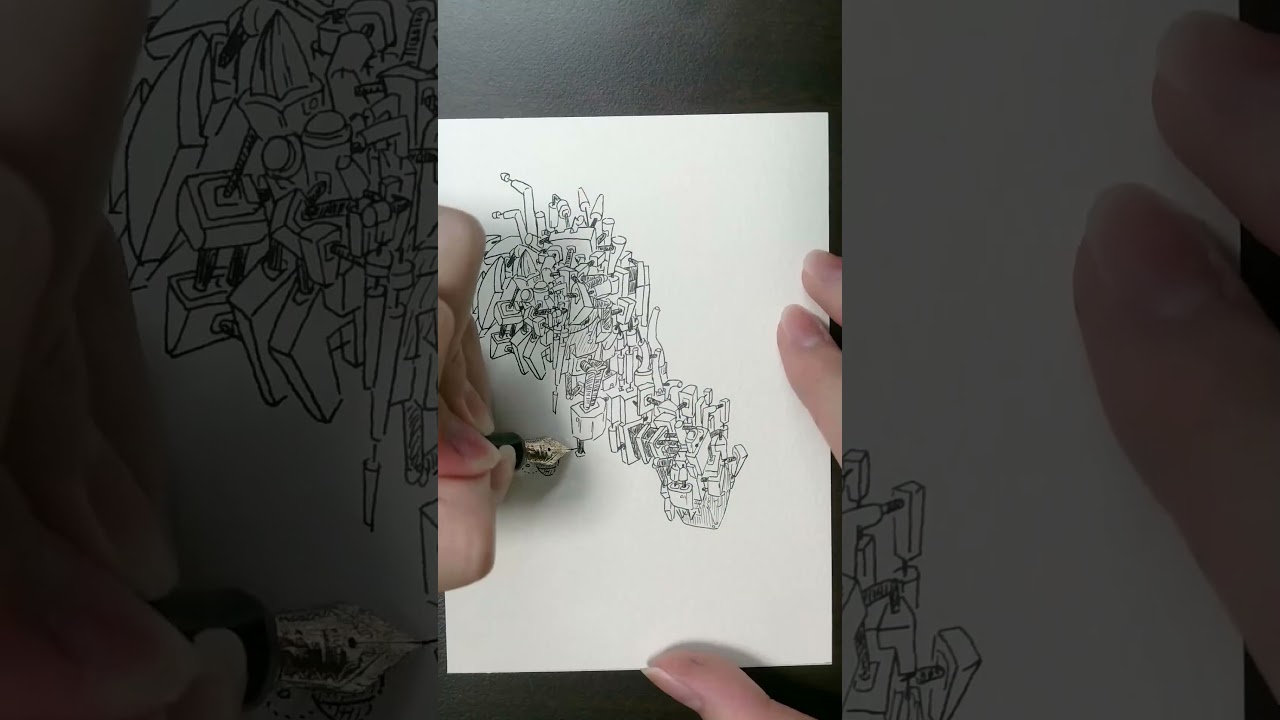 一発描きペン画「ごちゃごちゃ47」タイムラプス - YouTube