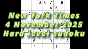 Sudoku solution – New York Times 4 November 2025 Hard level