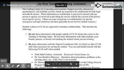 Peer Tutoring Orientation - Confidentiality Agreement