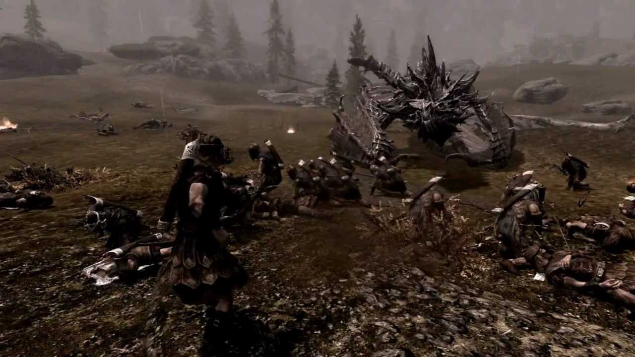 Skyrim NPC Battle - Alduin VS Stormcloaks VS Imperials - 1080p