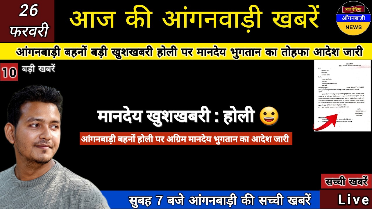 आंगनबाड़ी बहनों बड़ी खुशखबरी होली पर मानदेय भुगतान का तोहफा शासन से आदेश जारी