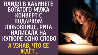 картинка: Найдя в кабинете богатого мужа конверт с подарком любовнице, Рита написала на купюре одно слово…