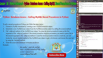 Lesson - 58 : Python Advanced - Python  Database Access : Calling MySQL Stored Procedures in Python
