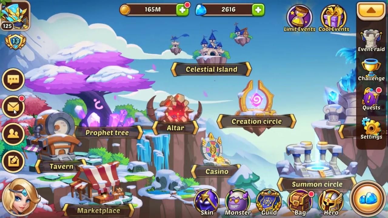 Облачный остров Idle Heroes. Idle Heroes дерево. Праздничный остров Idle Heroes. Остров Целестиалов.