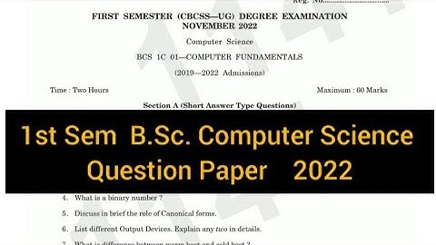 COMPUTER FUNDAMENTALS     |       1st Sem  B.Sc. Computer Science  2022  Question Paper #calicut