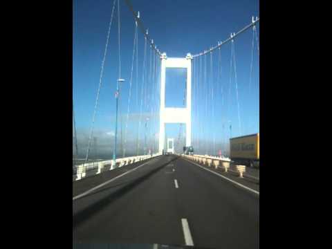 carol on the SEVERN bridge from england to whales.