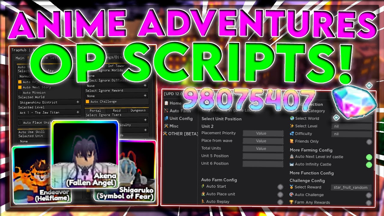 Anime Adventures Script  PLACE ANYWHERE, AUTO ABILITY, AUTO UPGRADE - The  #1 Source For Roblox Scripts