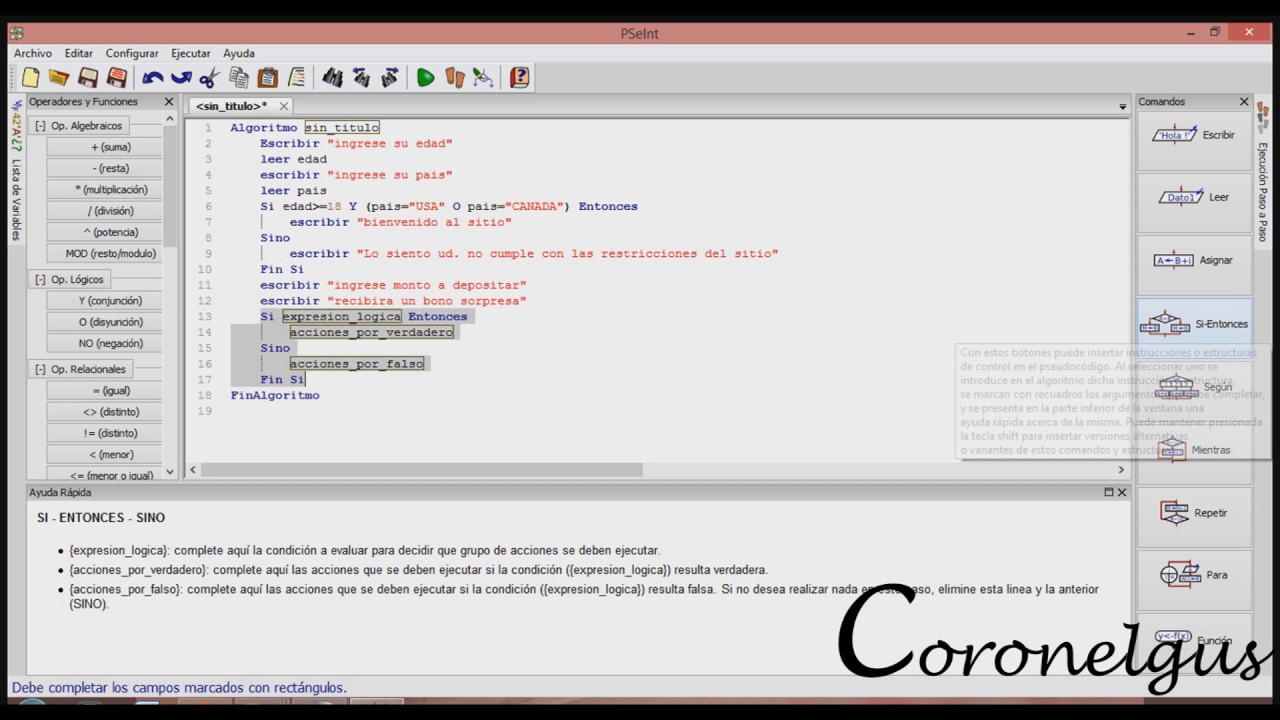 Videotutorial En Pseint Programacion Funcion Si Entonces Funcion Y O Si Anidado Segun Youtube 3081