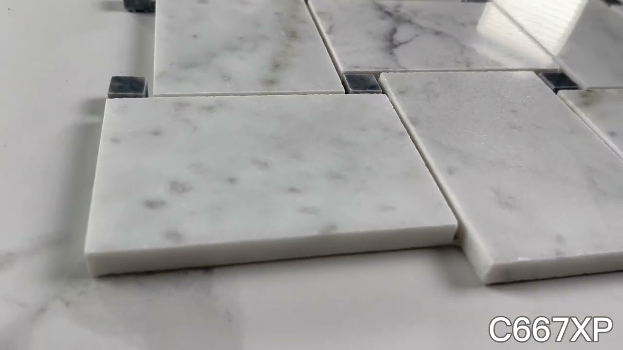 Simple Tile Basketweave Marble Mosaic – Carrara White & Bardiglio, 12x12 In, Polished, 5 Ft² Per Case