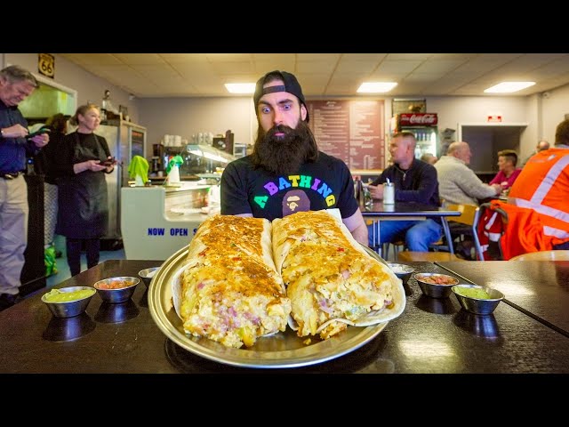 WIN THE CASH JACKPOT IF YOU CAN FINISH THIS GIANT BURRITO QUICK ENOUGH! | BeardMeatsFood class=