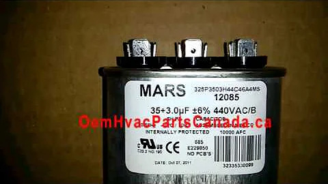 Mars Motor Run Capacitor 35/3 MFD, Oval 370/440 VAC Dual Voltage