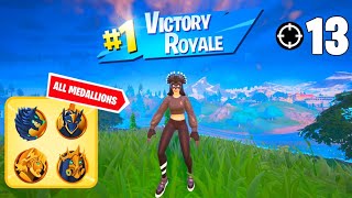 High Elimination Solo Win Gameplay | ALL MEDALLIONS | Fortnite Chapter 5 Season 2 Zero Builds