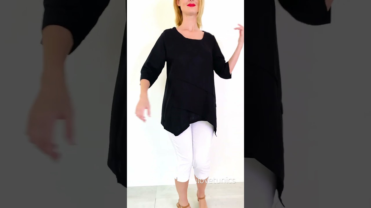 Black Layered Linen Blend Tunic Top