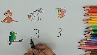 How to draw pictures using number 3 | | Number Drawing easy step by step | | Zaiba's drawing |