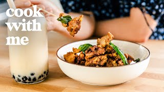 Making POPCORN CHICKEN & BOBA TEA at Home | COOK WITH ME