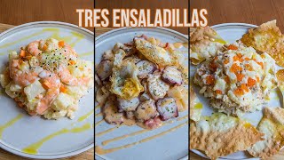 Tres ensaladillas diferentes y crackers caseras