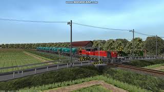 VRM5版6本の田舎の駅情景の踏切通過シーン2からDD51ディーゼル機関車編成