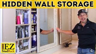 Hidden Wall Storage.  DIY from start to finish hidden storage.