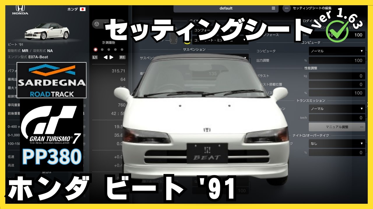 GT7［セッティングシート］ホンダ ビート '91｜サンデーカップ
