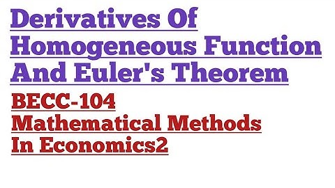 Homogeneous Function Its Derivatives Euler