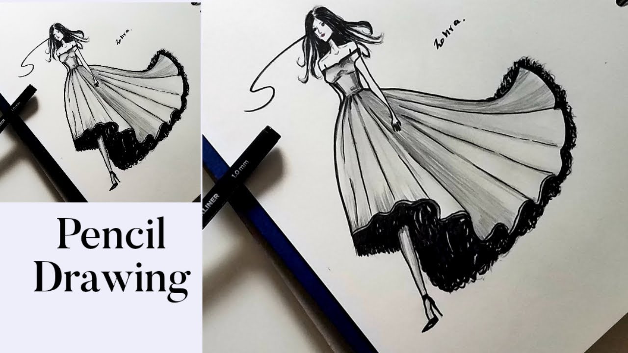 Beautiful Dress with Pencil Drawing || Easy Drawing - YouTube