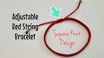 Red string bracelet - sliding knot with square knots & square knot slider! 