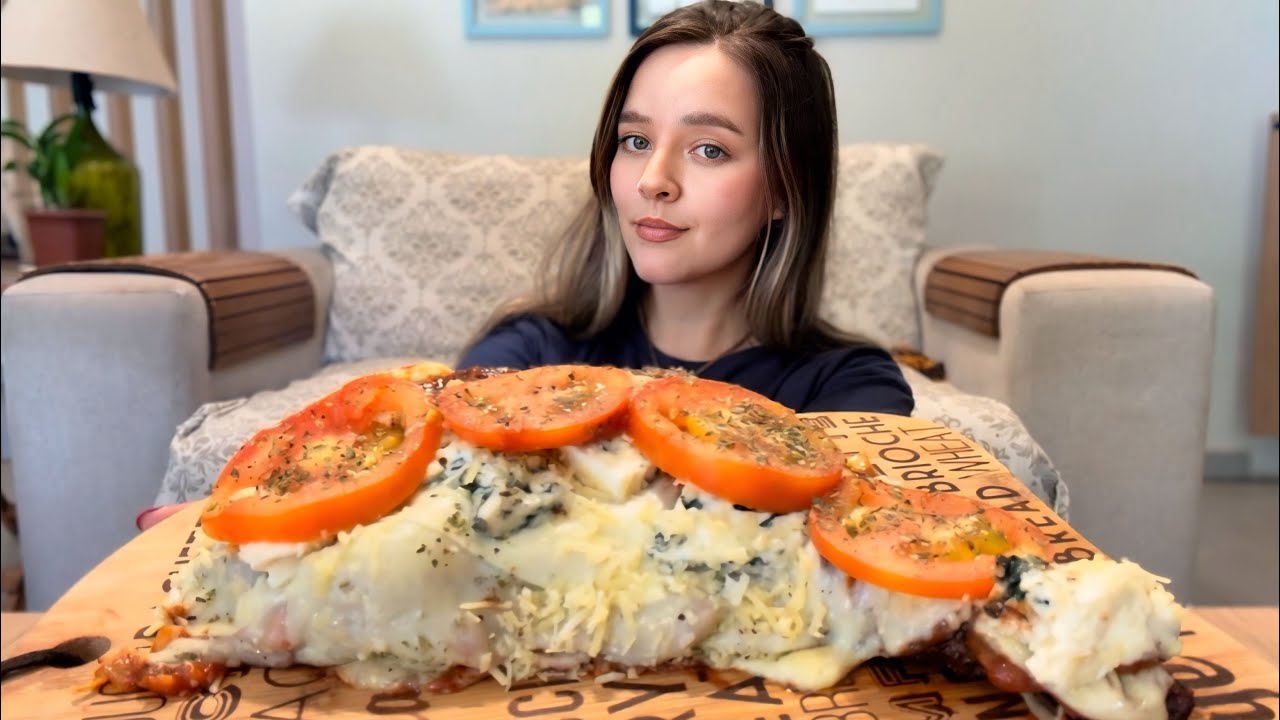 BIFE DE VAZIO A LÁ PIZZA COM MUITO QUEIJO  MUKBANG BRASIL | CAMILE ASMR