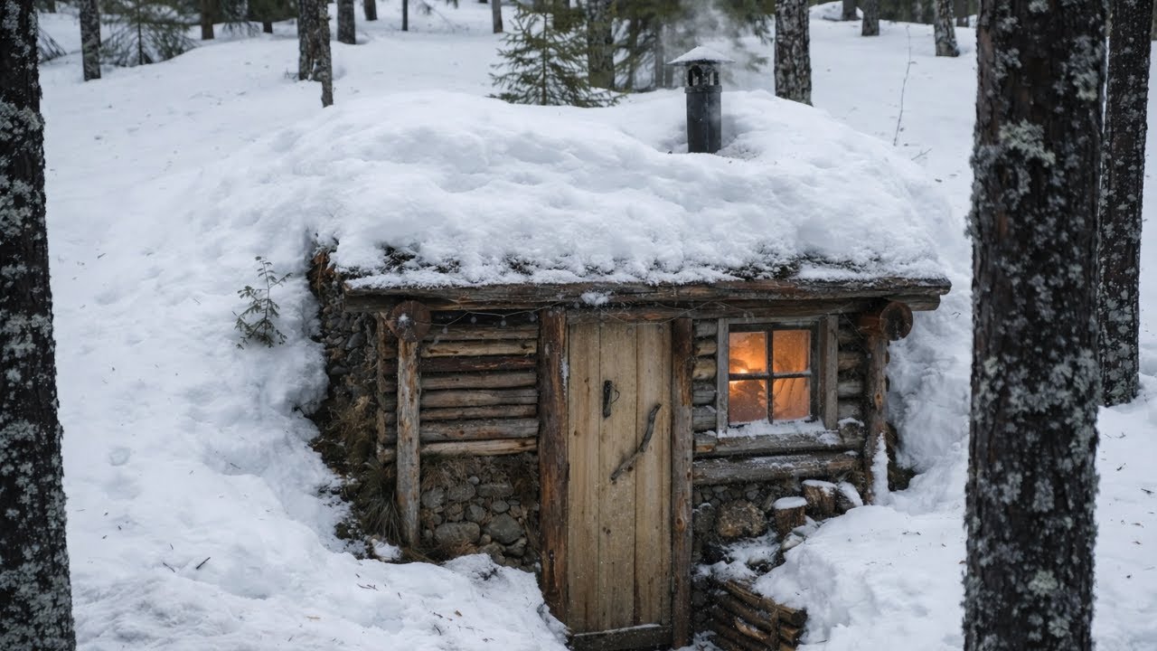 Surviving in a Wooden Cabin During Winter | Extreme Off Grid Winter ...