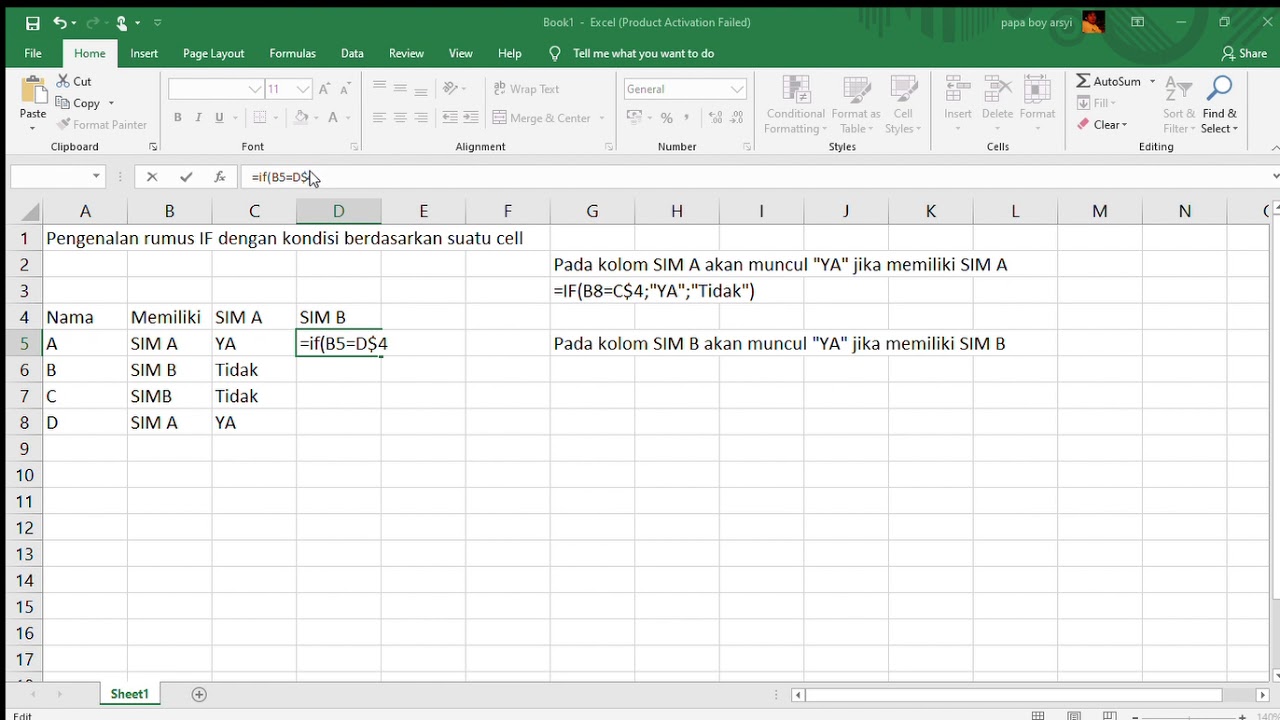 Belajar Excel Rumus IF dengan kondisi berdasarkan suatu  