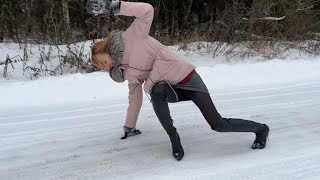 Slippery high heels, slip fetish, high heeled boots, leather boots, girl ...