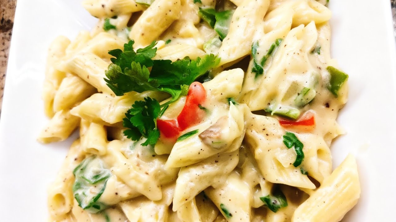 مكرونه العشر دقايق😍  بالوايت صوص بدون كريمه لباني للعشاء الخفيف  أفخر المطاعم بيعملوها تجنن