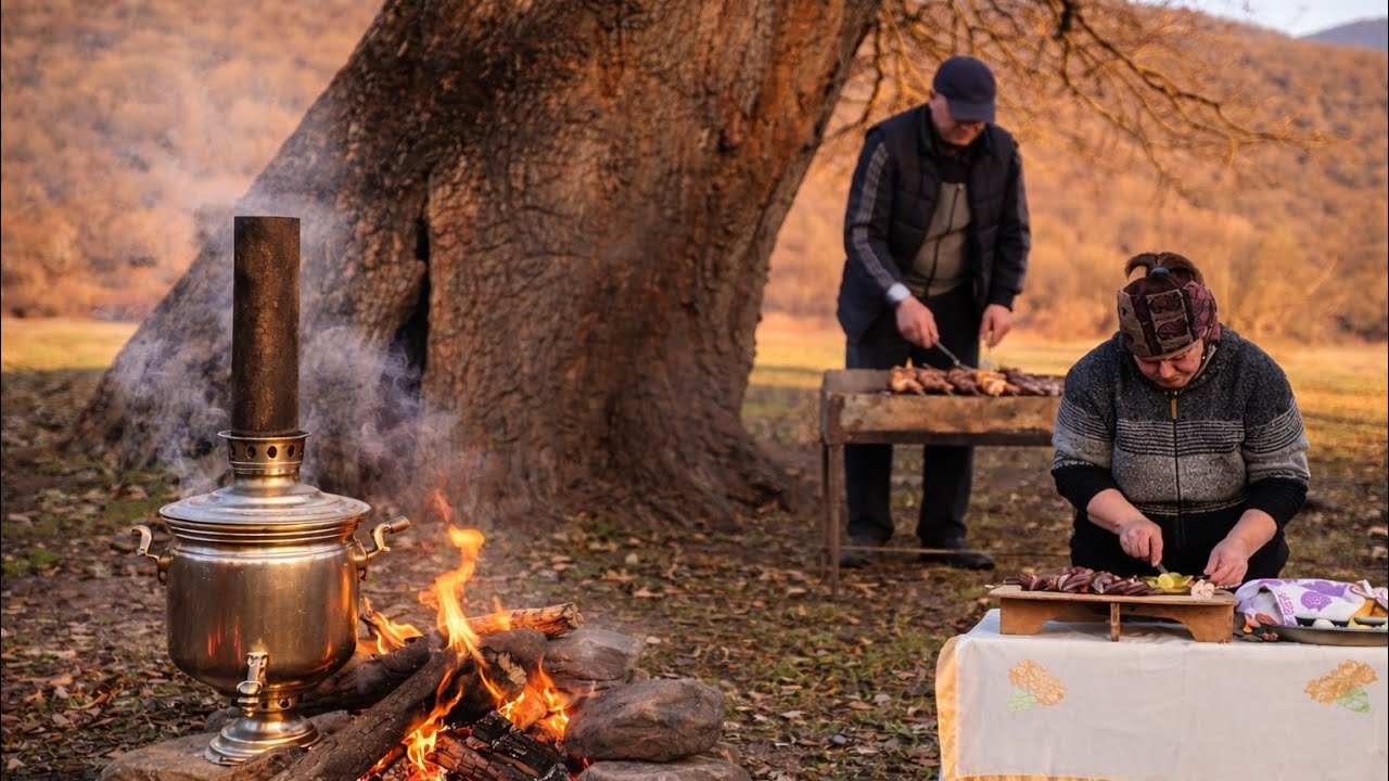 Cooking Liver Kebab in the Village | Traditional BBQ on Open Fire