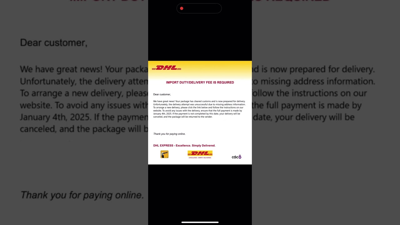 DHL Scam Text go.xpressdelivery25.com
