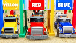 Crane truck rescue construction vehicle and sand leveling with excavator dump truck - Toy car story