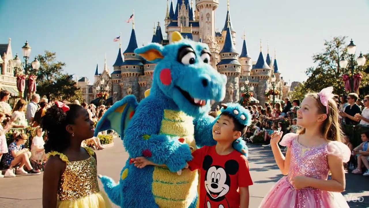 Puppet being friendly with kids at Disneyland short movie clip