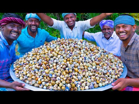 5000 TINY EGGS | 5k Quail Eggs Cooking in Village | Spicy Recipe With Traditional Hand Ground Ma