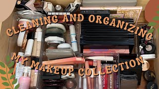 cleaning & organizing my makeup collection | asmr no talking