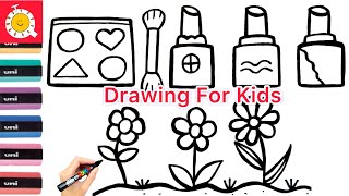 How to draw Makeup Set and Flower for kids,Toddlers|| Drawing for kids