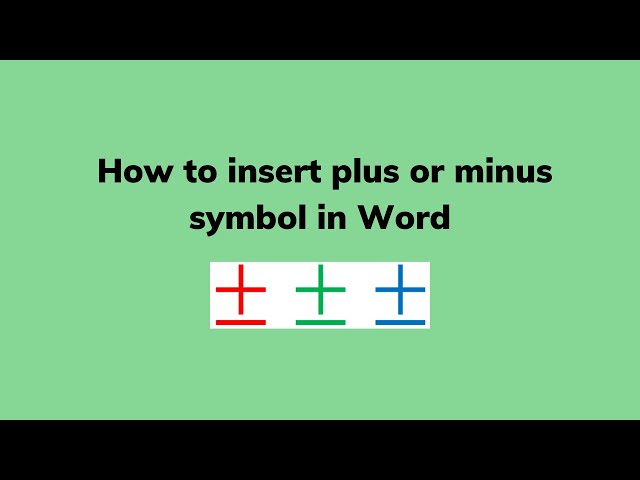 Plus Minus Symbol In Word