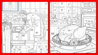 Zen Color by Number Kitchen Meal Prep Roasted Turkey Paint by Number #coloringbook