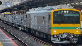 【4K高画質】【小田原転回砕石工臨返空（バラスト空車）】GV-E197系0番台ｸﾝTS02編成（フル編成）が池袋駅3番線を低速通過するシーン（工9824D）2026.7.19〜ジョイント音最高！〜