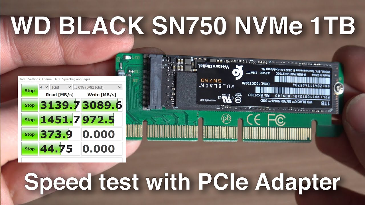 Wd Black Sn750 Nvme Ssd 1tb Pcie M 2 Adapter Speed Test Unboxing Youtube