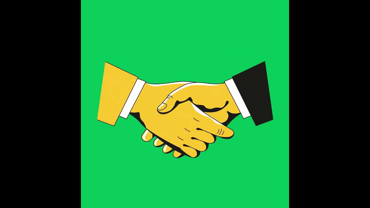Two businessmen's hands shaking in green screen animation. 