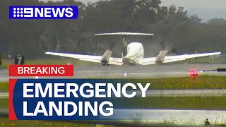 Plane Lands Successfully At Nsw Airport Following Landing Gear Failure 9 News Australia