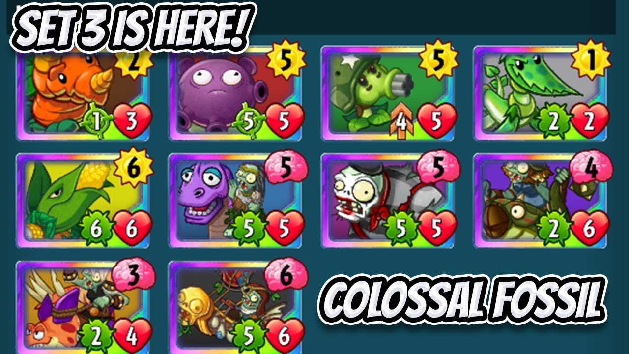 Colossal Fossil aka Set 3 ALL Plant Heroes All Cards - Plants vs Zombies Heroes