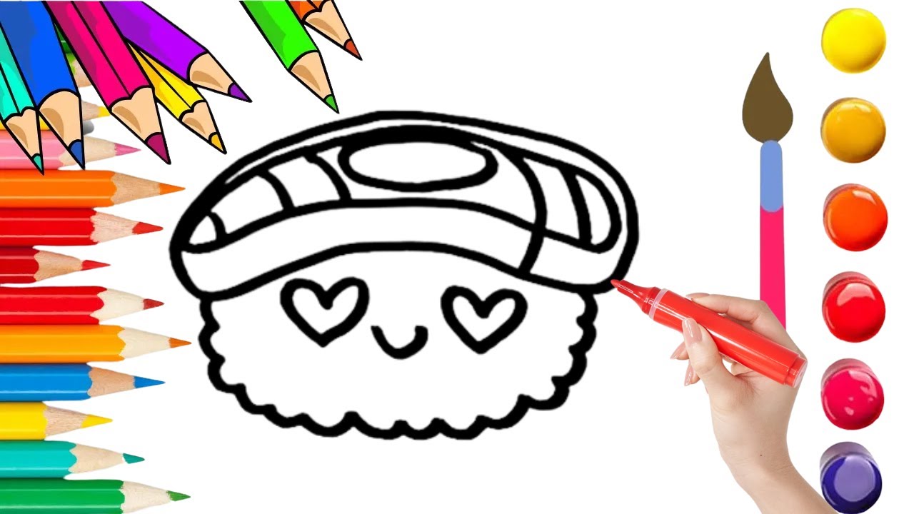 Как нарисовать милые кавайные суши. Рисование, раскрашивание и живопись для детей и малышей. Детс...